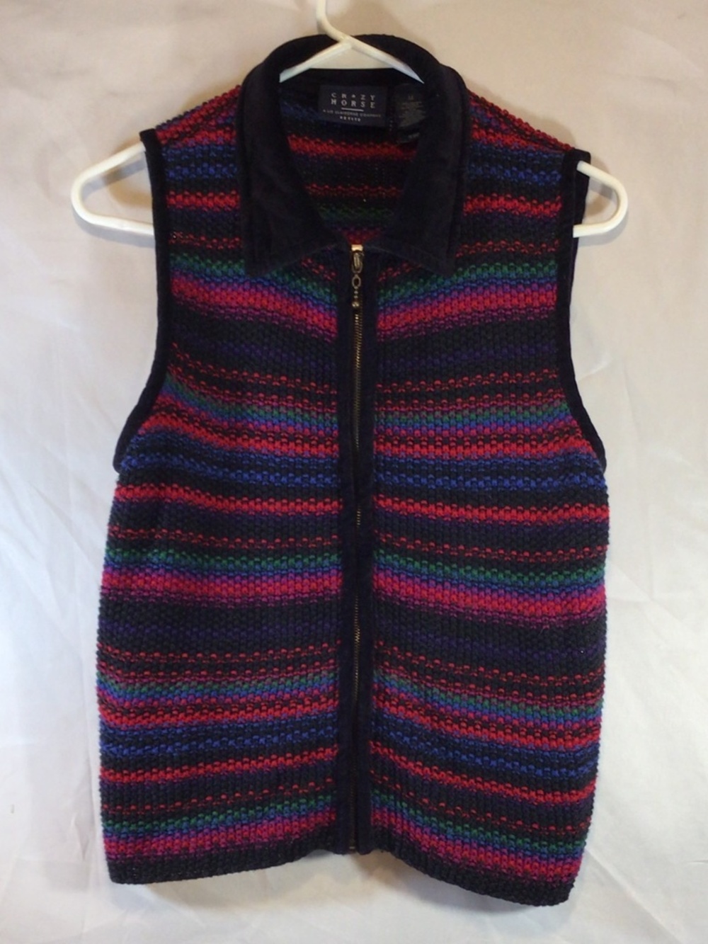 Vintage Crazy Horse PM Multicolored Knitted Zip Up Sweater Vest Artsy Indie Y2K